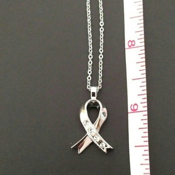 NEW Silver 925 Necklace with Ribbon Pendant, Clear Swarovski Crystals - Picture 2 of 7